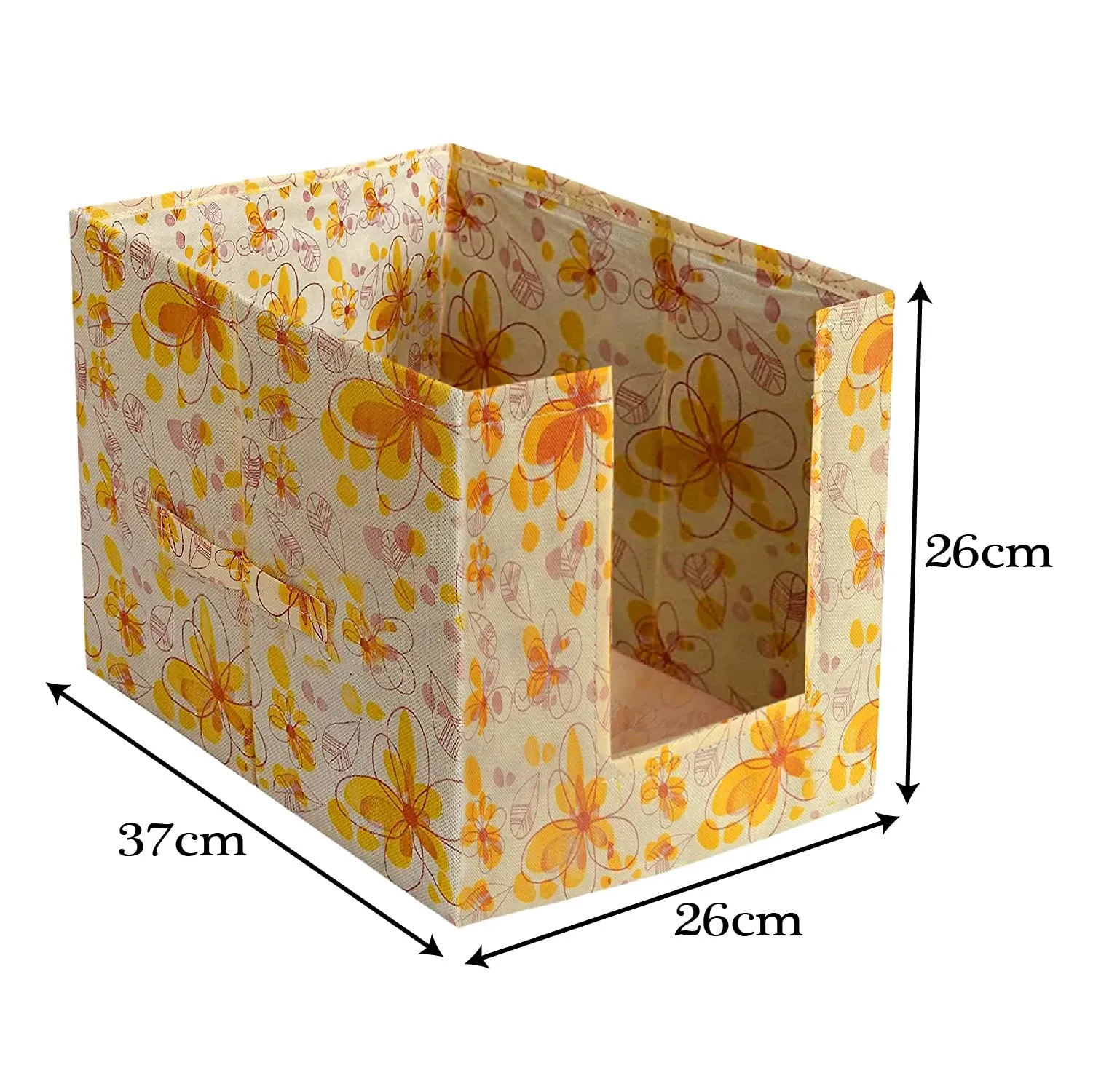 Heart Home Flower Printed Multiuses Non-Woven Closet Organizer With Handles- Pack of 3 (Yellow) -HS43HEARTH26481