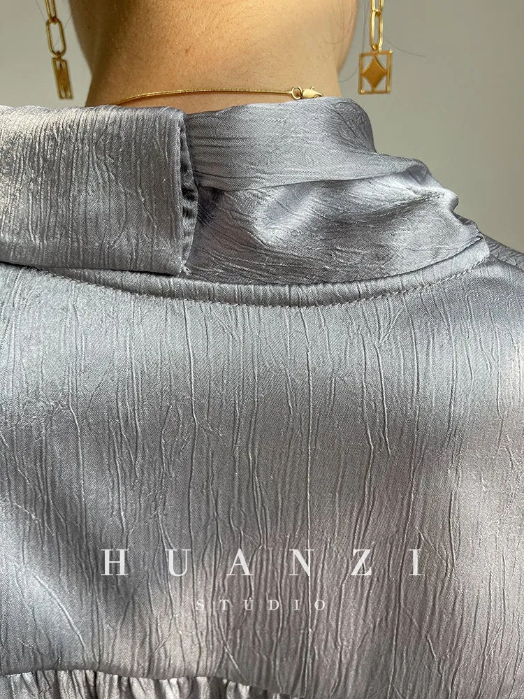 HUANZI custom designer high-end glossy silky elegant dress -Diana Pearl Gray