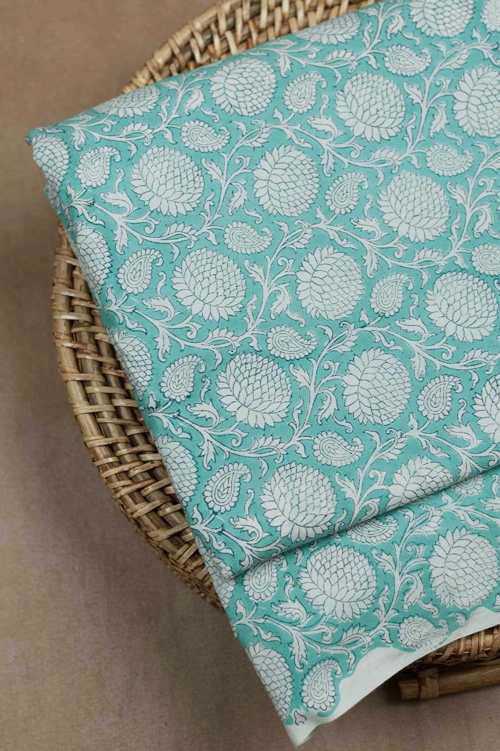 Intricate Design on Blue Sanganeri Cotton Fabric