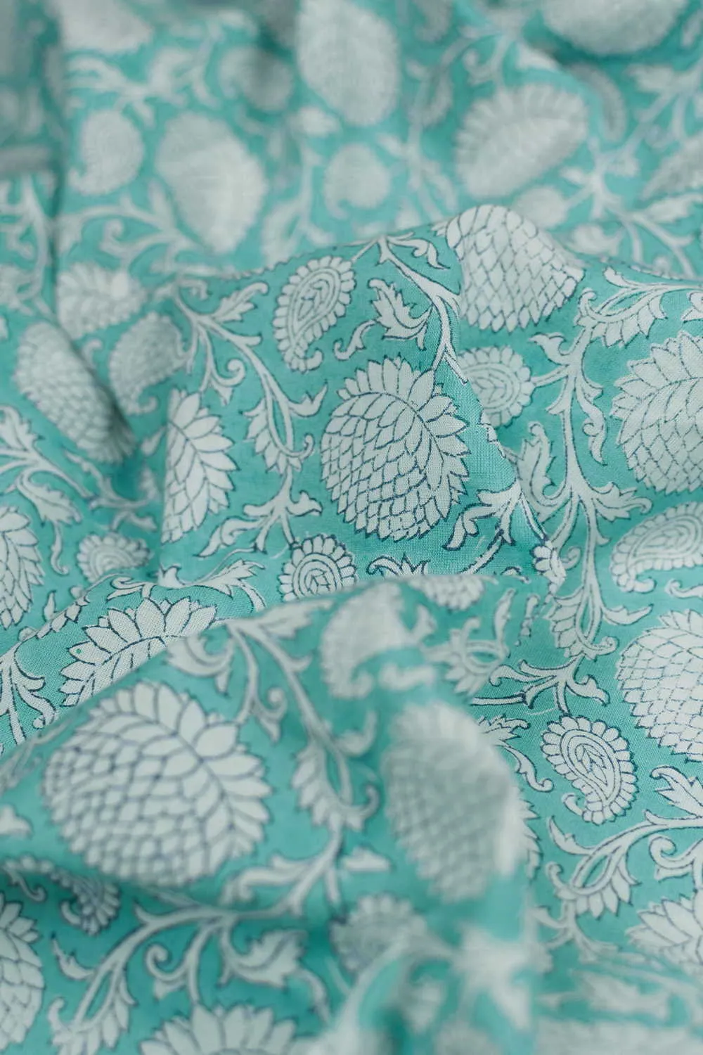 Intricate Design on Blue Sanganeri Cotton Fabric