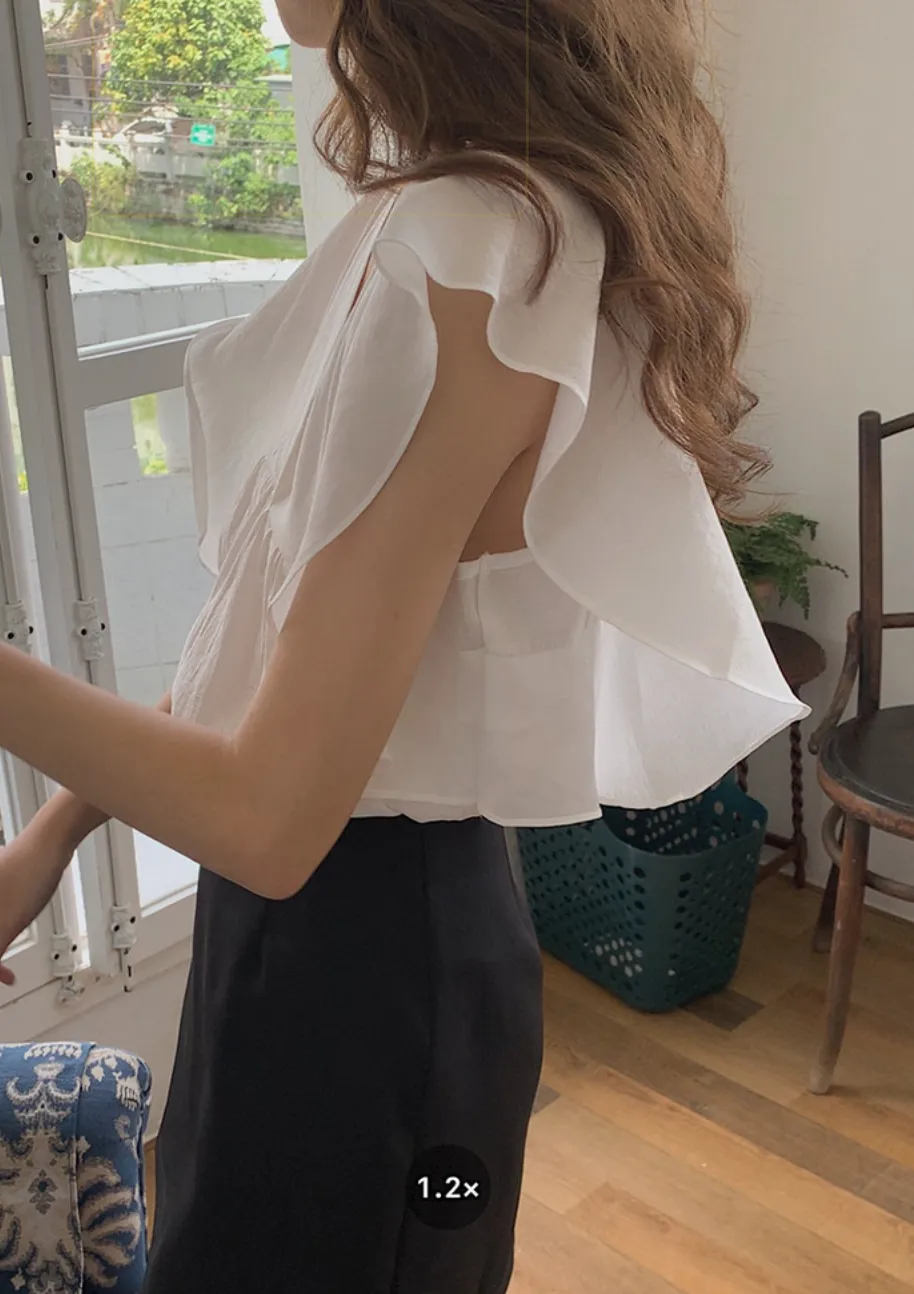 [Korean Style] Butterfly Sleeve V-neck Ruffle Blouse