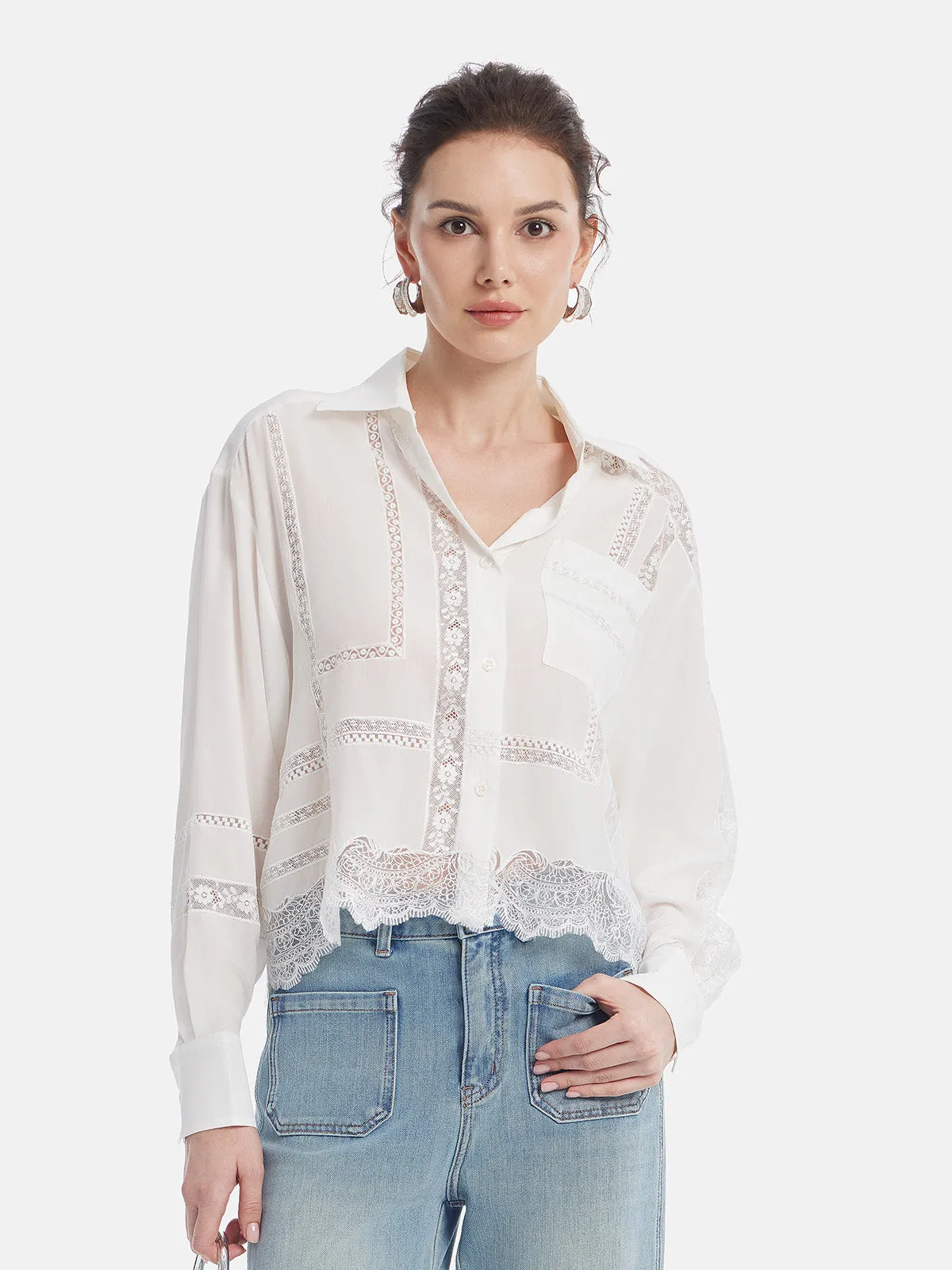 Lace Mesh Patchwork Blouse