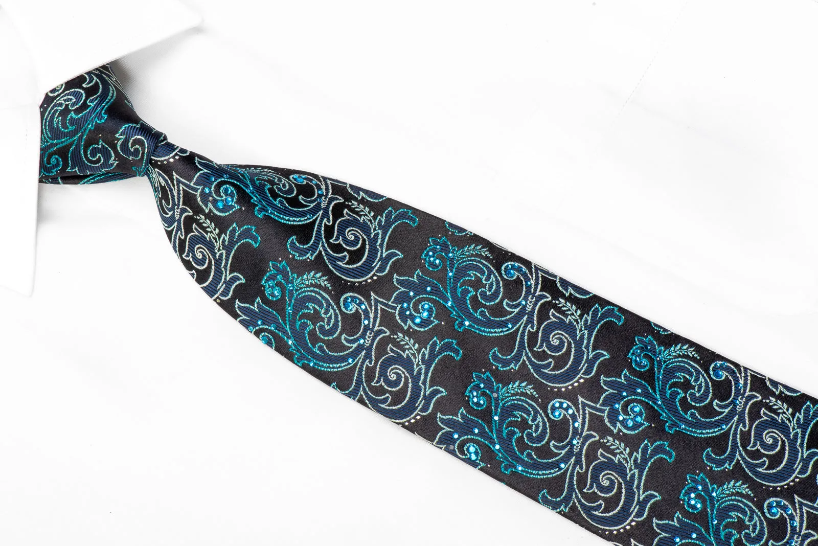 Lancetti Rhinestone Tie Acanthus On Navy With Sparkles