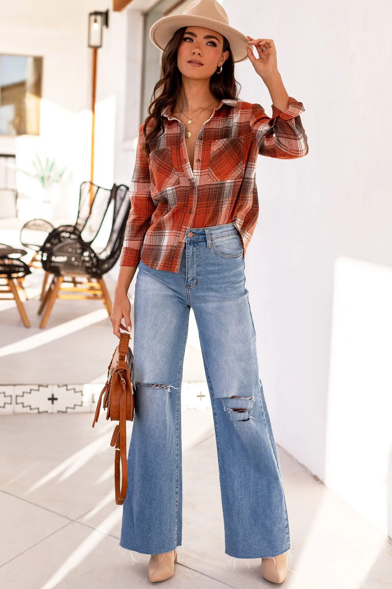 Lauren Rust Plaid Top