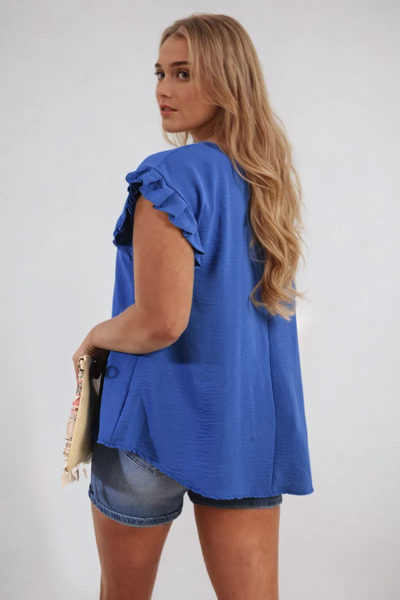 Layered Ruffle Short Sleeve Tie Front Top