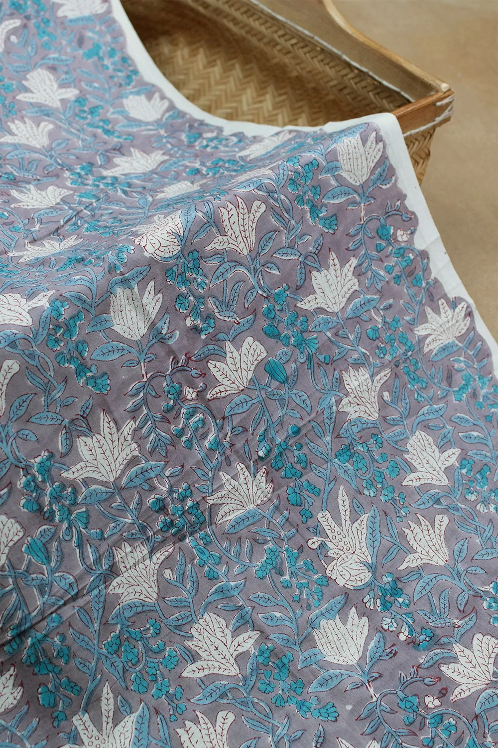 Leafy Floral Garden Sanganeri Cotton Fabric - 0.85m