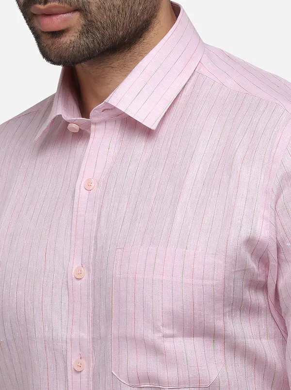 Light Pink Striped Regular Fit Formal Shirt | JadeBlue