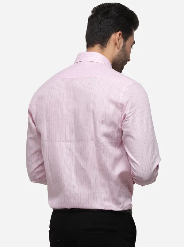 Light Pink Striped Regular Fit Formal Shirt | JadeBlue