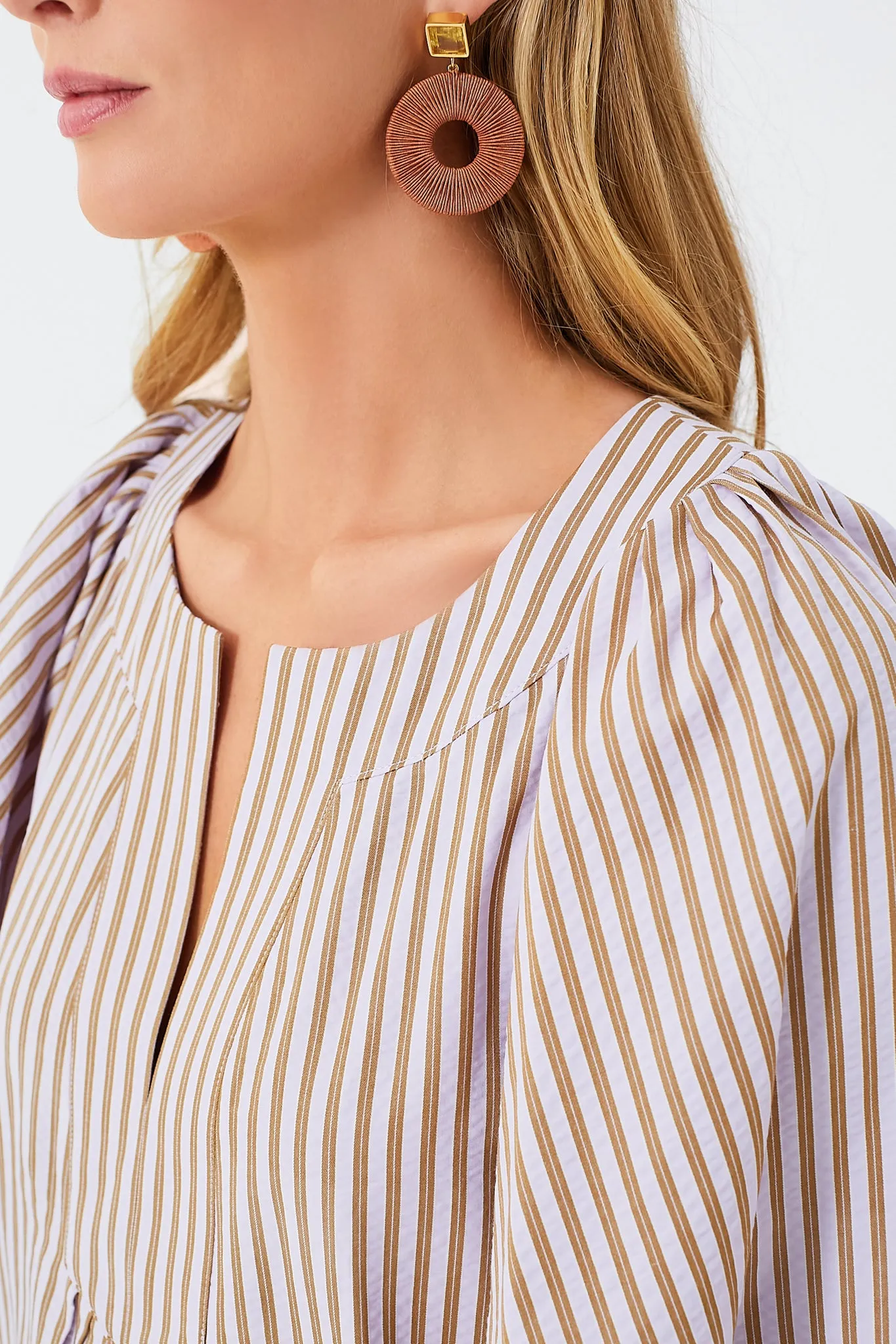 Lilac Stripe Seersucker Finley Flutter Sleeve Top