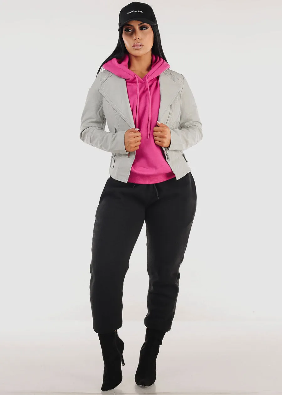 Long Sleeve Relaxed Fit Fleece Pullover Hoodie Magenta