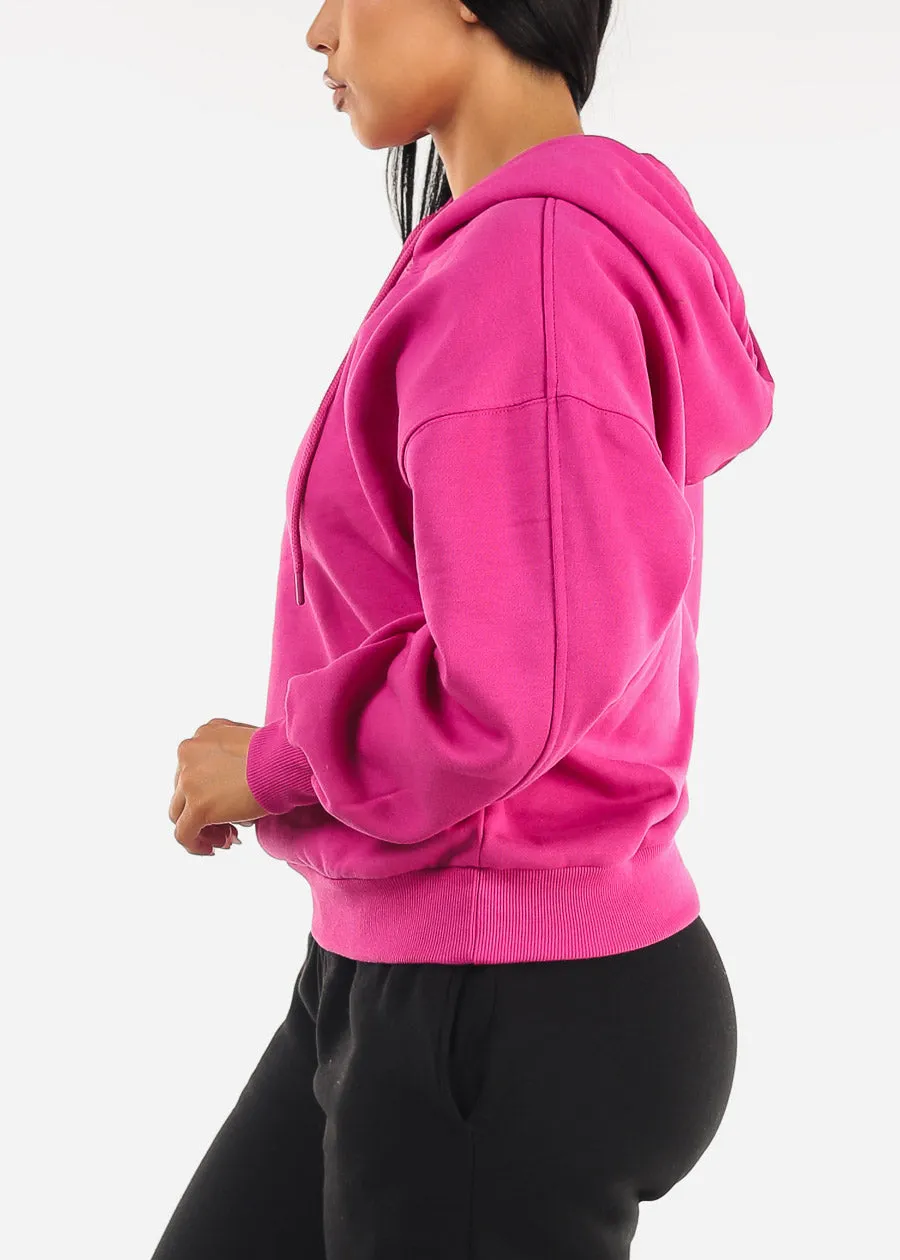 Long Sleeve Relaxed Fit Fleece Pullover Hoodie Magenta