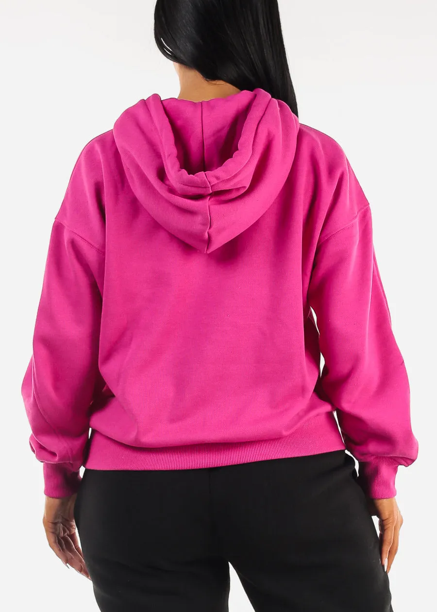 Long Sleeve Relaxed Fit Fleece Pullover Hoodie Magenta