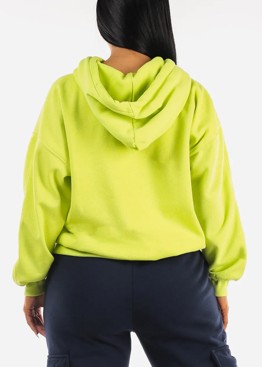 Long Sleeve Relaxed Fit Fleece Pullover Hoodie Neon Green