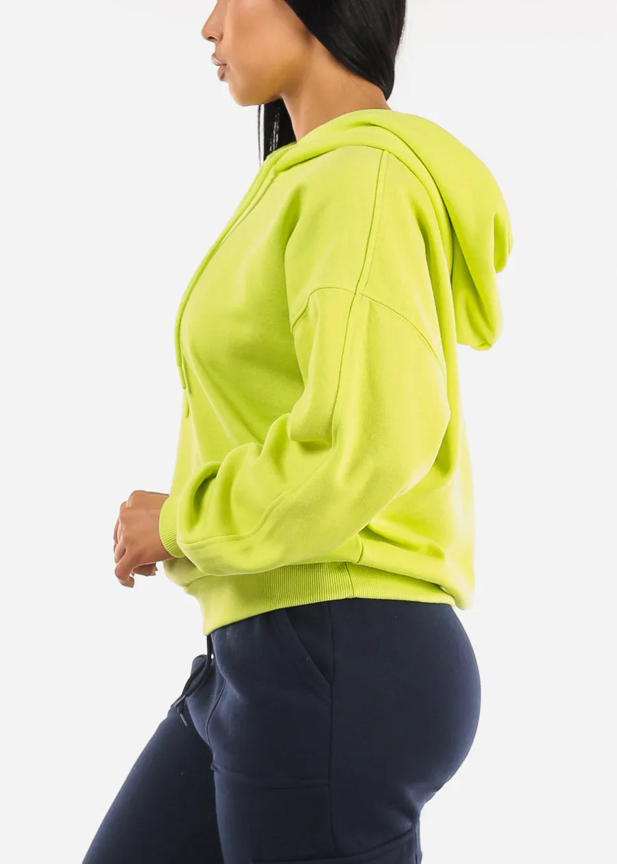 Long Sleeve Relaxed Fit Fleece Pullover Hoodie Neon Green