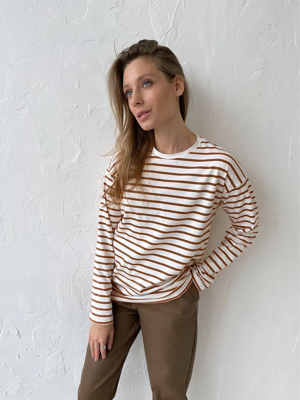 Long Sleeve Striped Fleece Blouse