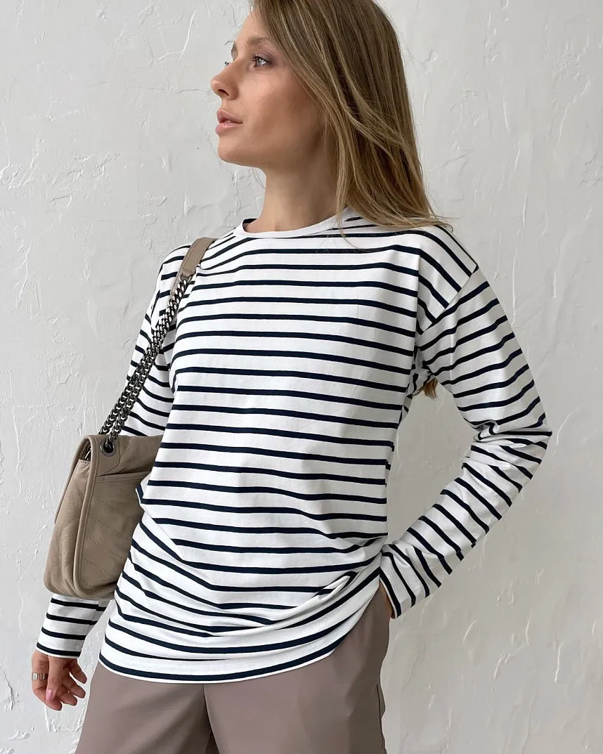 Long Sleeve Striped Fleece Blouse