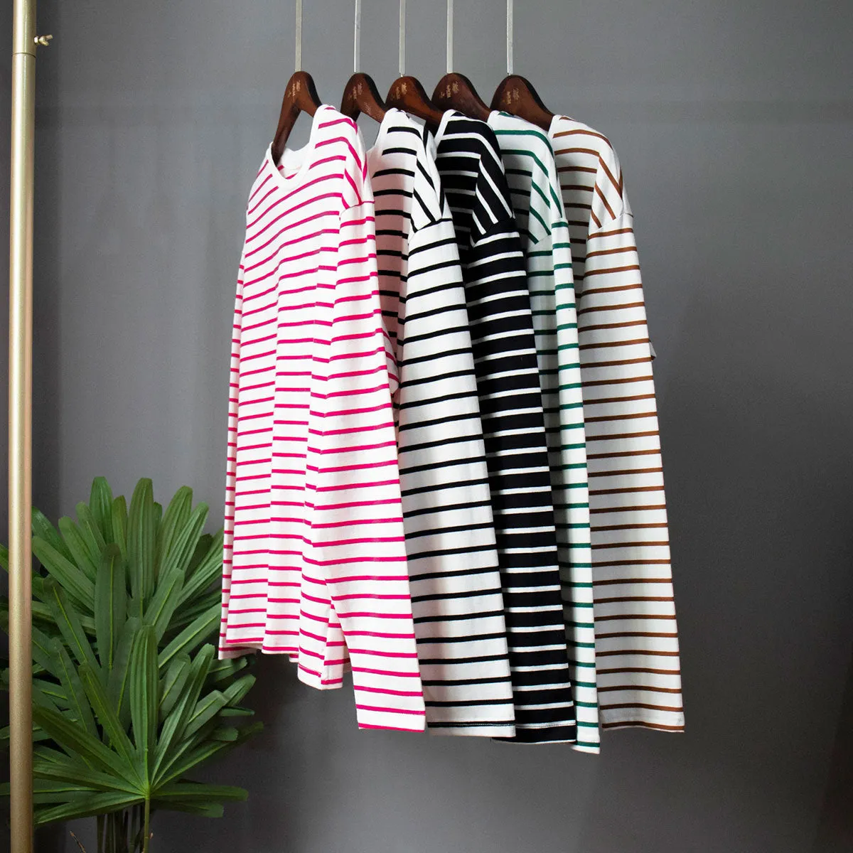 Long Sleeve Striped Fleece Blouse