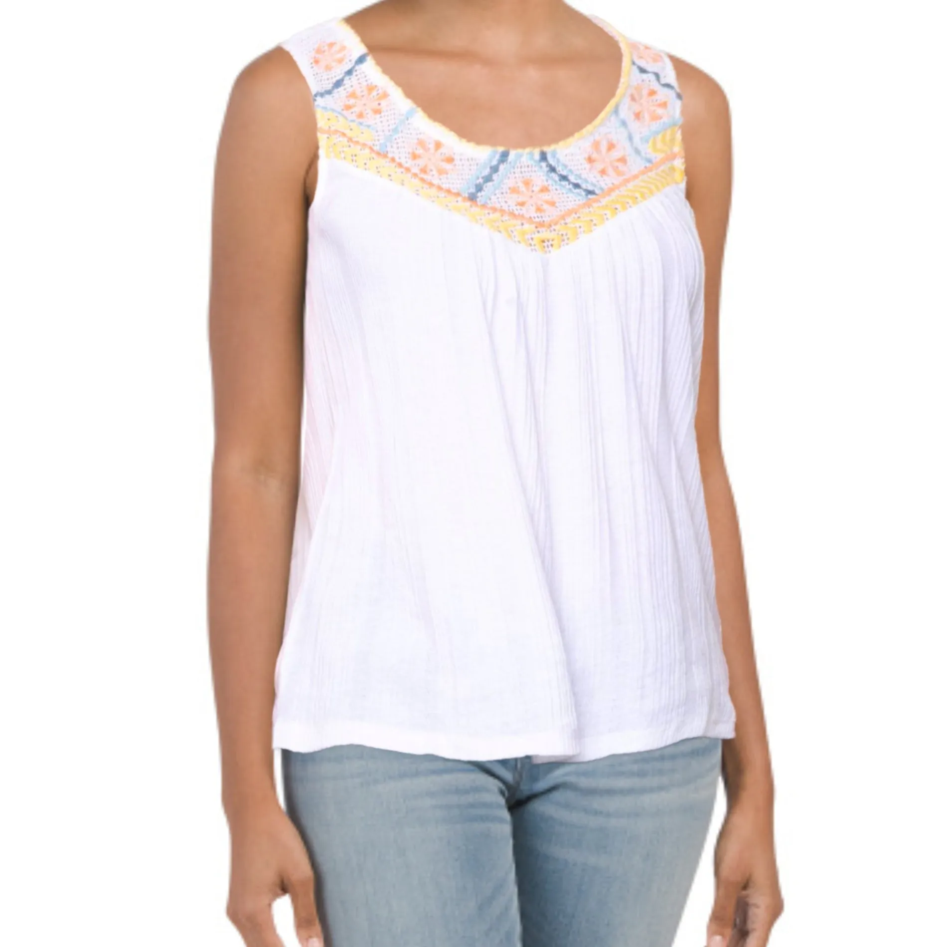 Lucky Brand Women's Embroidered Textured Lightweight Cotton Tank Top