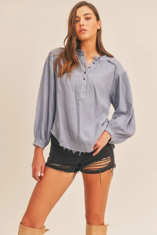 Madelyn Distressed Button Down Top