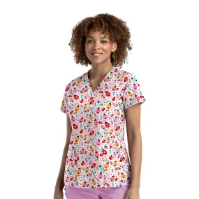 Maevn Printed V-Neck Scrub Top - Ladybug Dance