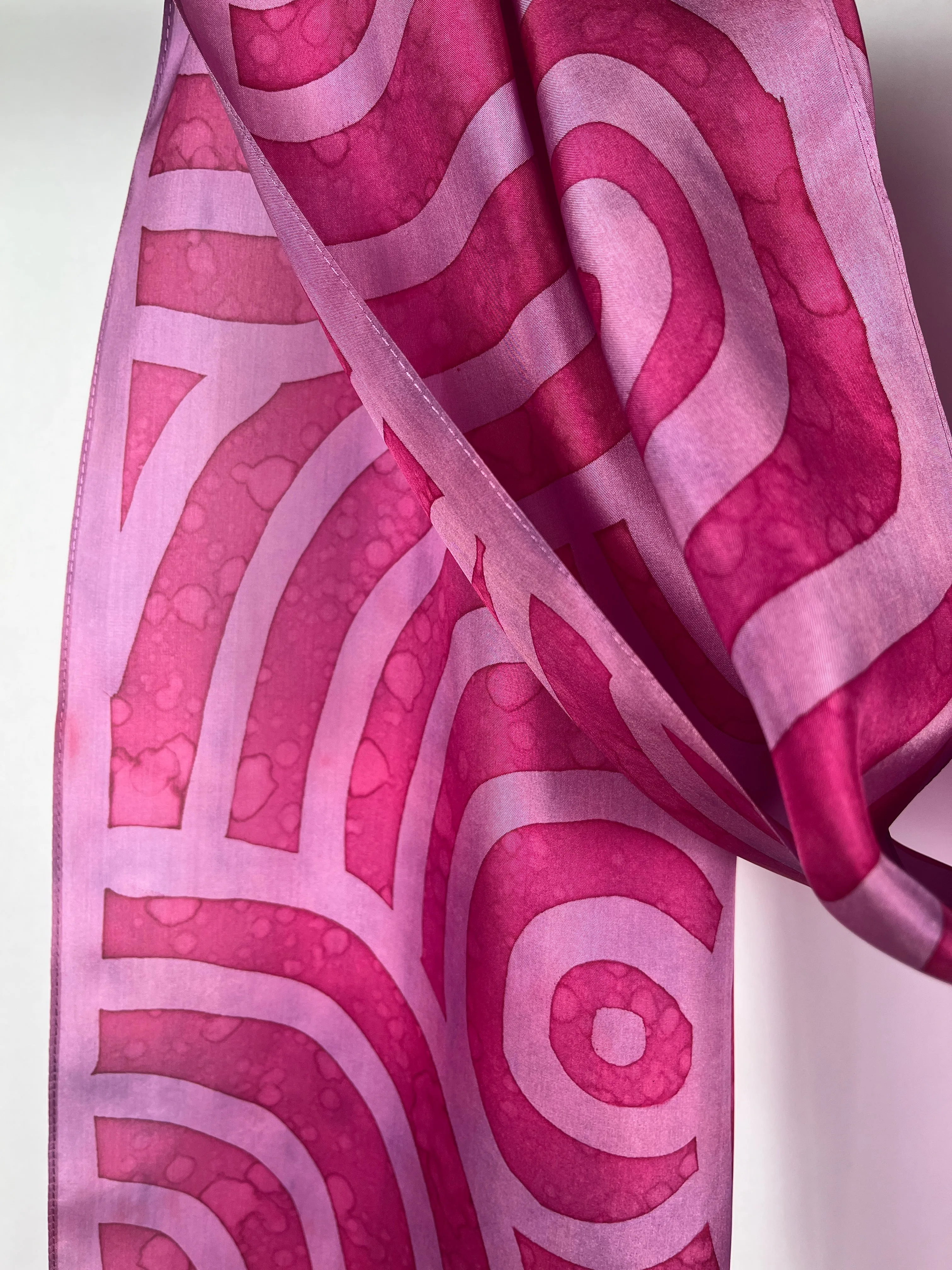 “Magenta Ripple Effect”- Hand-dyed Silk Scarf - $130