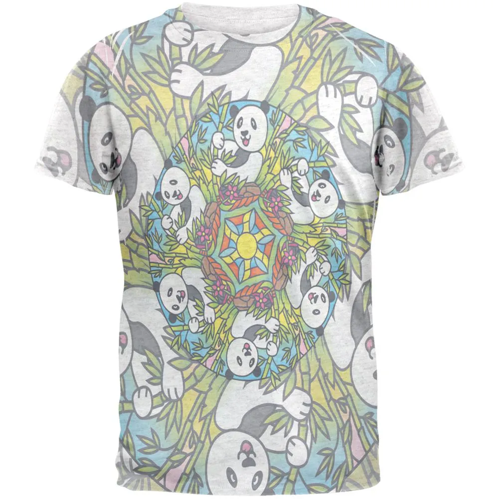 Mandala Trippy Stained Glass Panda Mens T Shirt