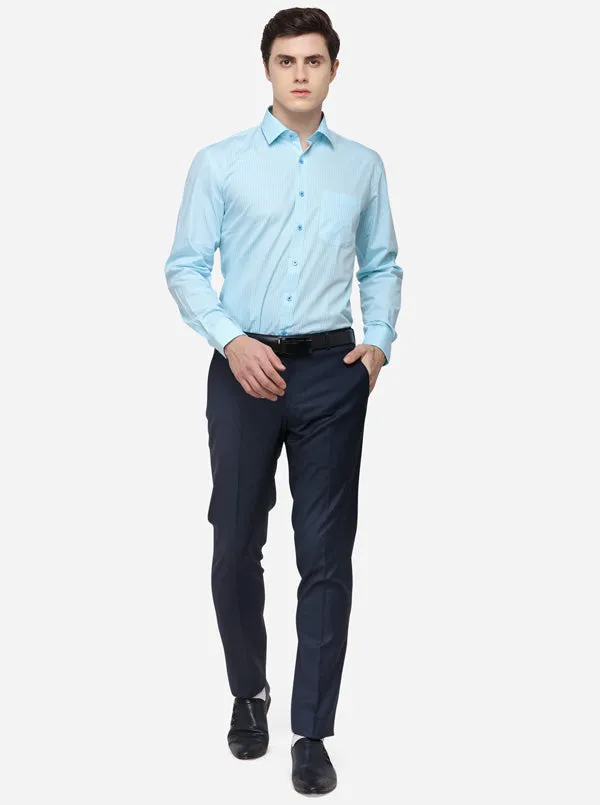 Marine Blue Striped Regular Fit Formal Shirt | JadeBlue