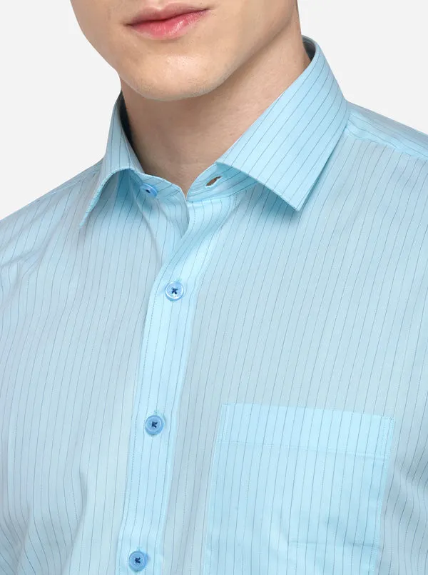 Marine Blue Striped Regular Fit Formal Shirt | JadeBlue