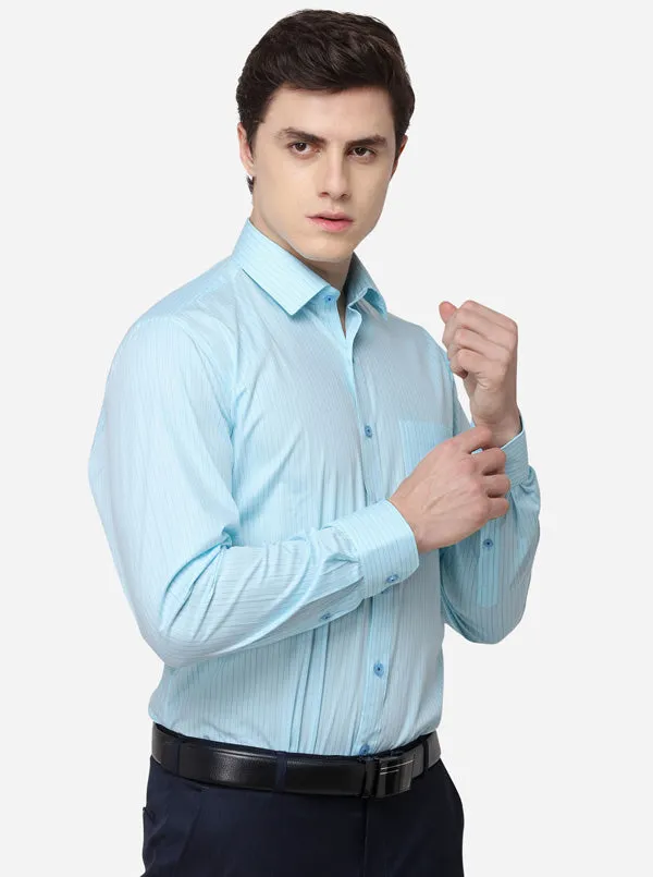 Marine Blue Striped Regular Fit Formal Shirt | JadeBlue