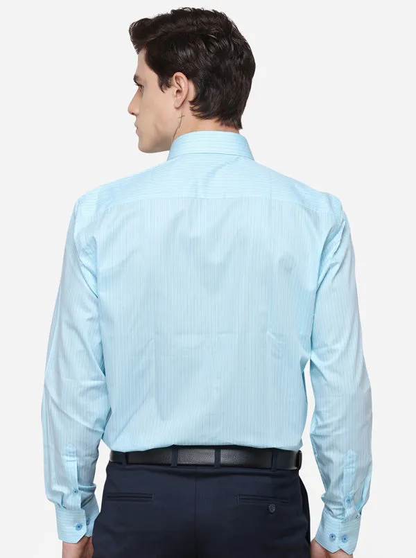 Marine Blue Striped Regular Fit Formal Shirt | JadeBlue