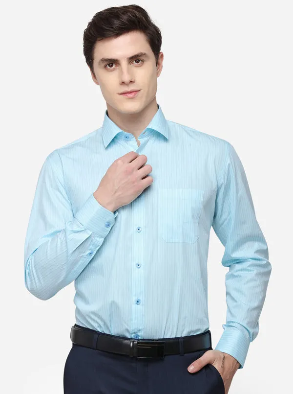 Marine Blue Striped Regular Fit Formal Shirt | JadeBlue