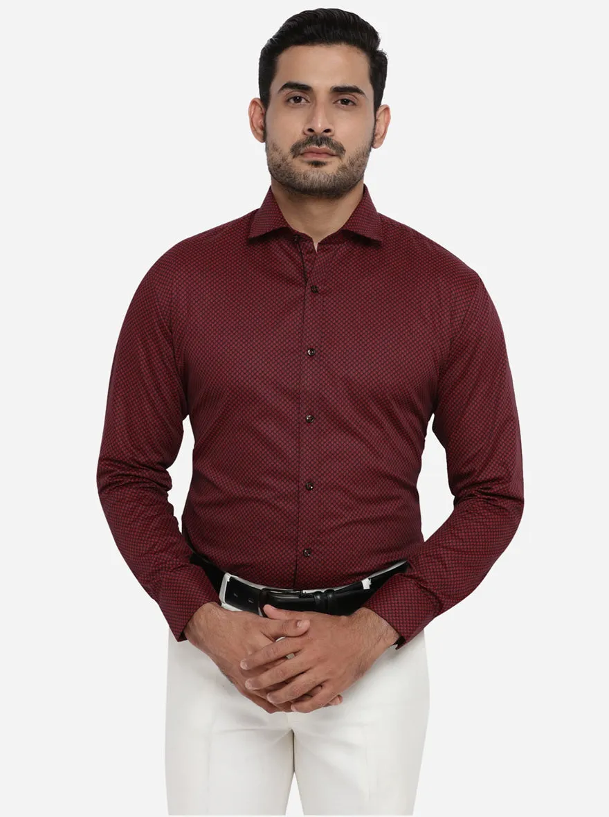 Maroon & Black Printed Slim Fit Party wear Shirt | Greenfibre