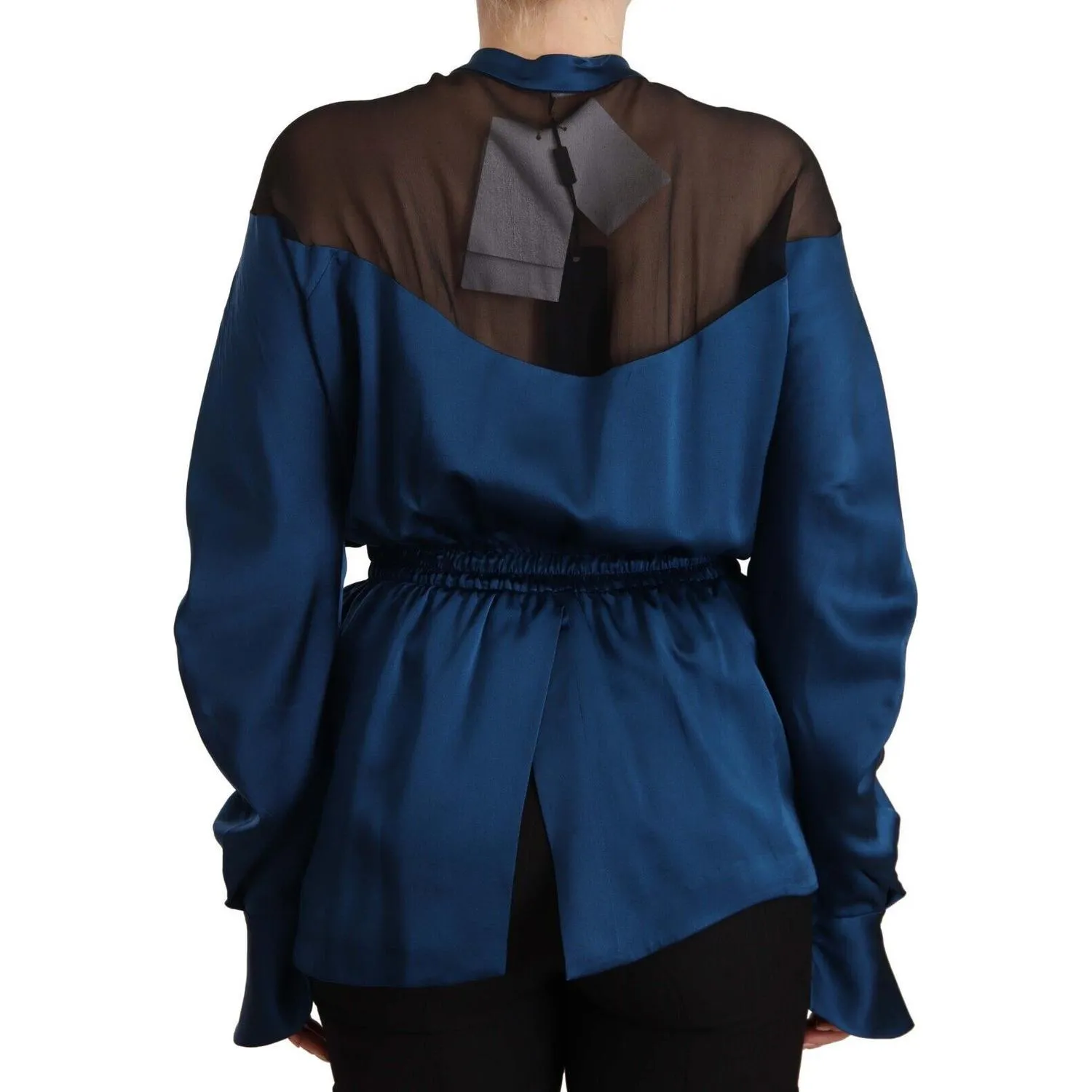 Masha Ma Elegant Crew Neck Silk Blouse in Blue