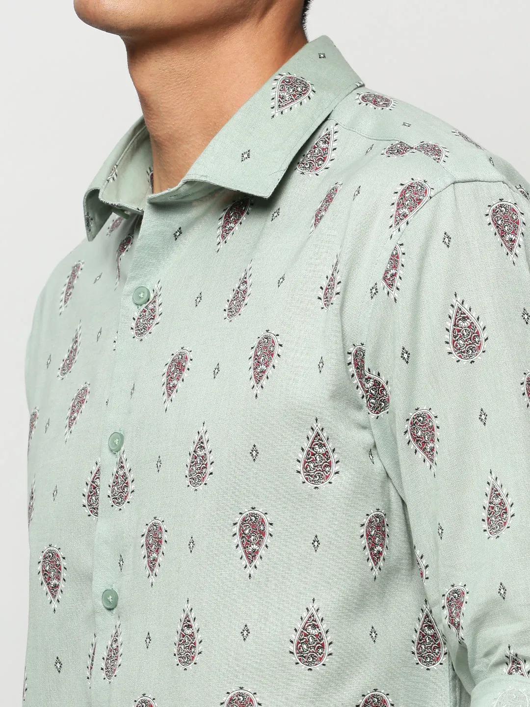 Men Green Printed Casual Casual Shirts