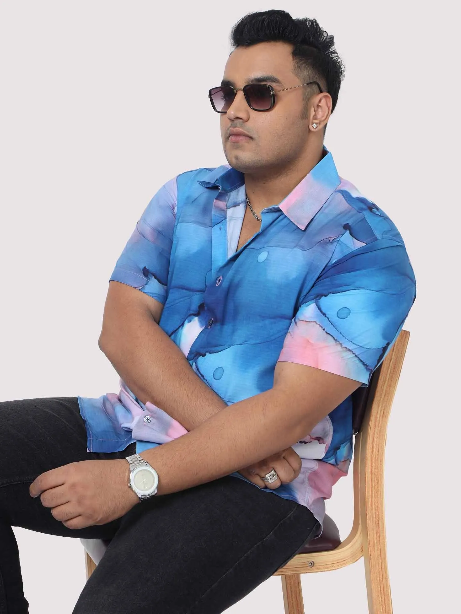 Men Plus Size Horizon Digital Printed Half Shirt