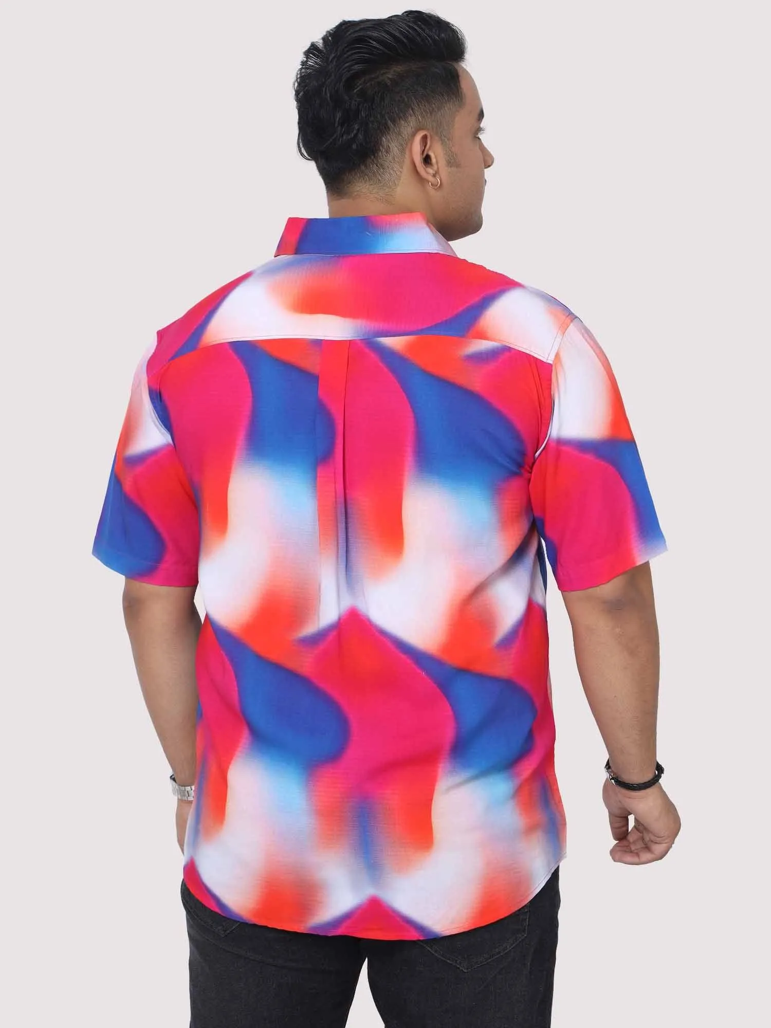 Men Plus Size Volcano Blue Digital Printed Half Shirt