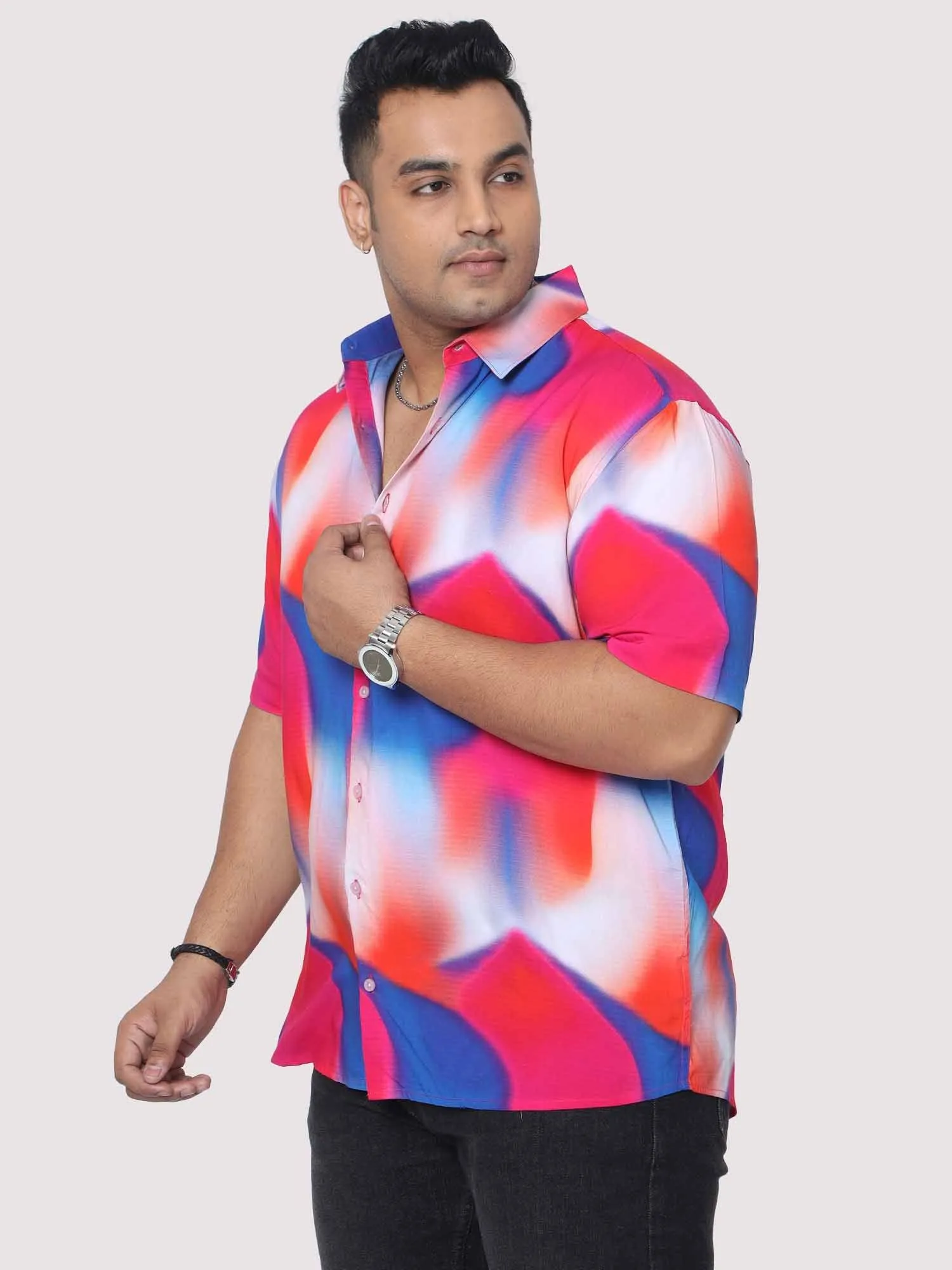 Men Plus Size Volcano Blue Digital Printed Half Shirt