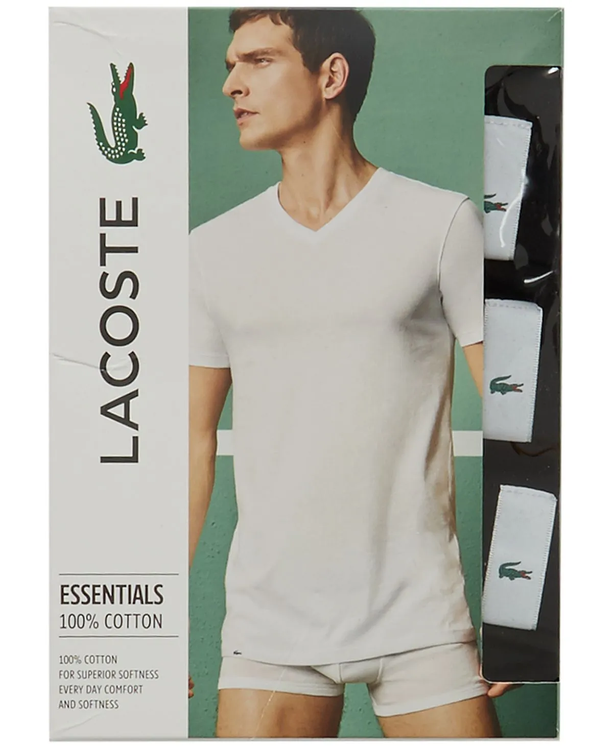 Men's Basic Cotton V-Neck Lounge Undershirt Set classic fit, 3-piece Lacoste, black