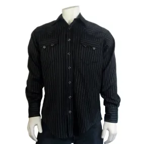 Men's Black & Red Rayon Stripe Western Shirt