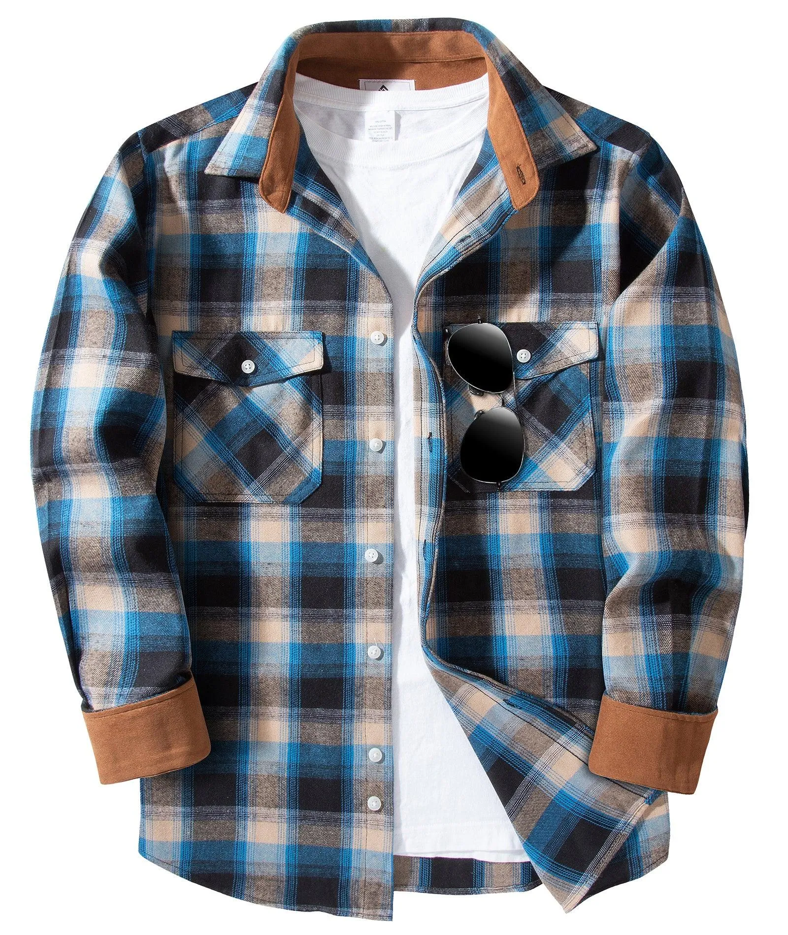 Men's Button Up Relax Fit Plaid Shirt-ZPK006565