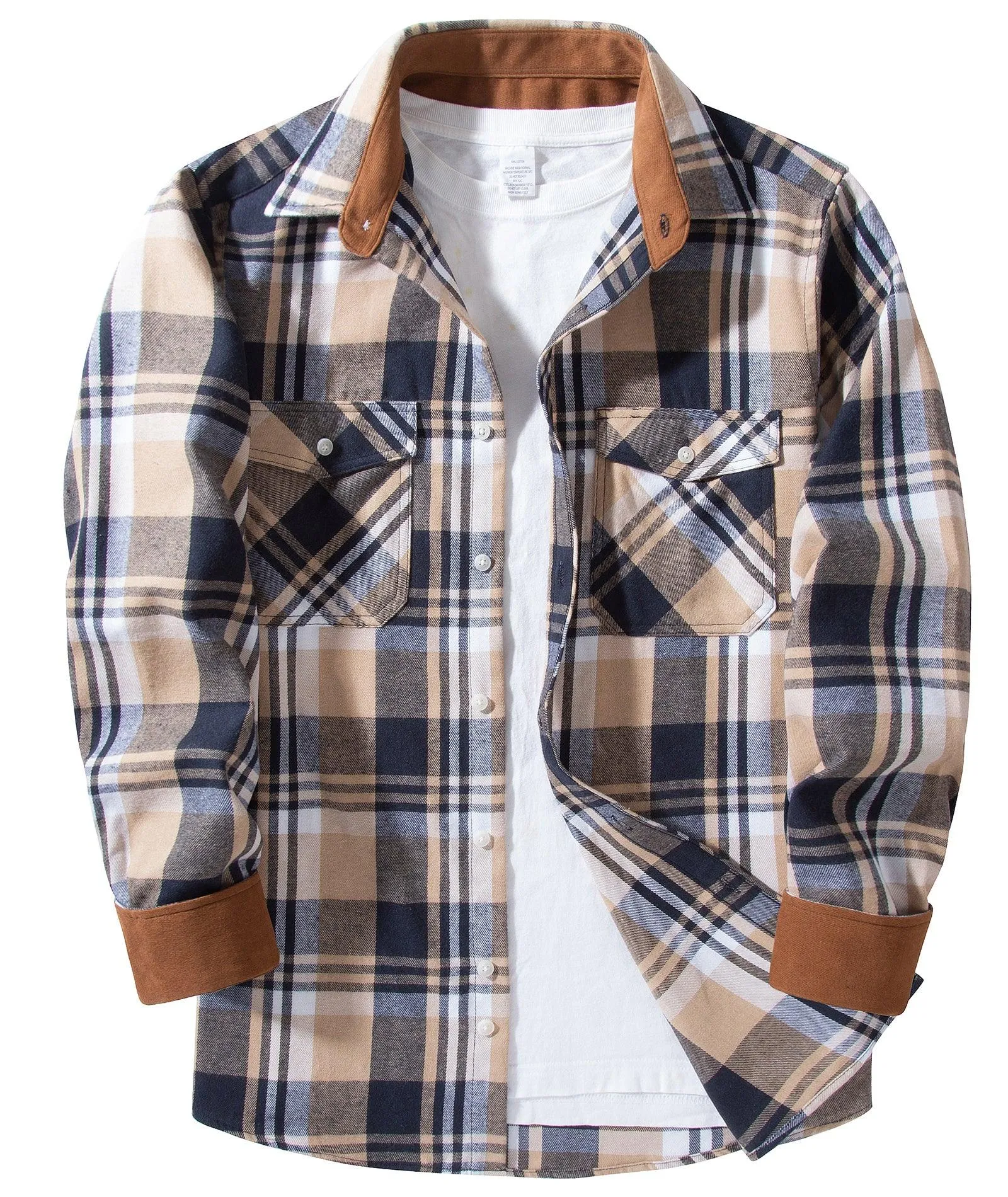 Men's Button Up Relax Fit Plaid Shirt-ZPK006565