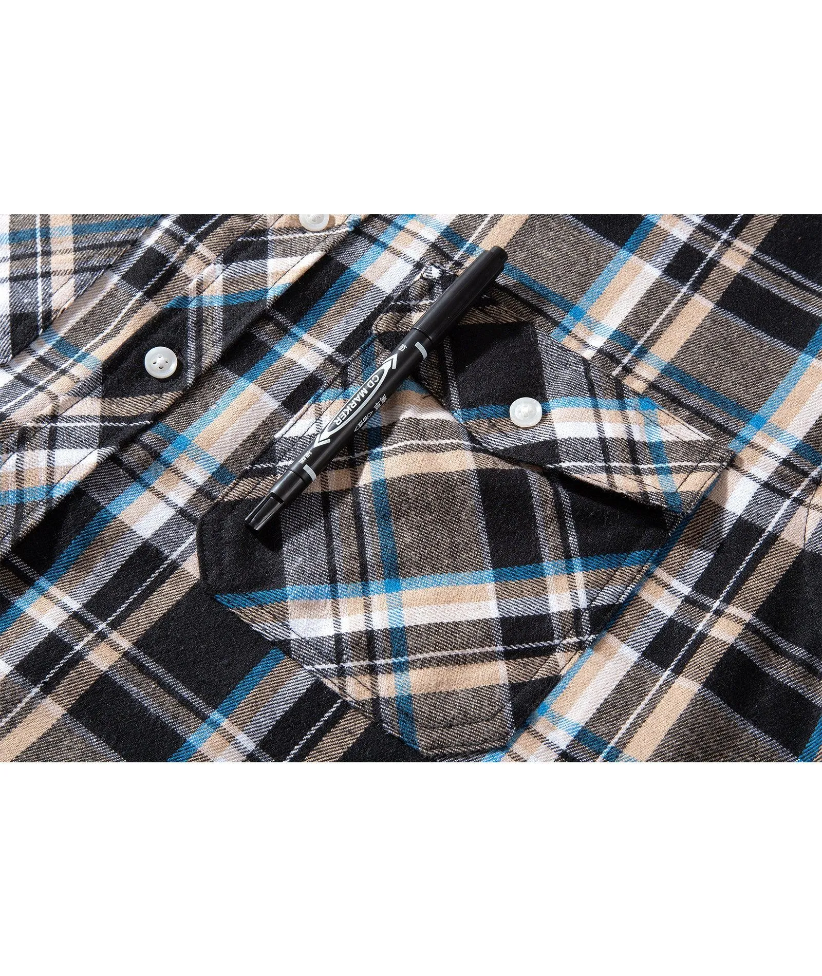 Men's Casual Double Pocket Plaid Shirt-ZPK006241