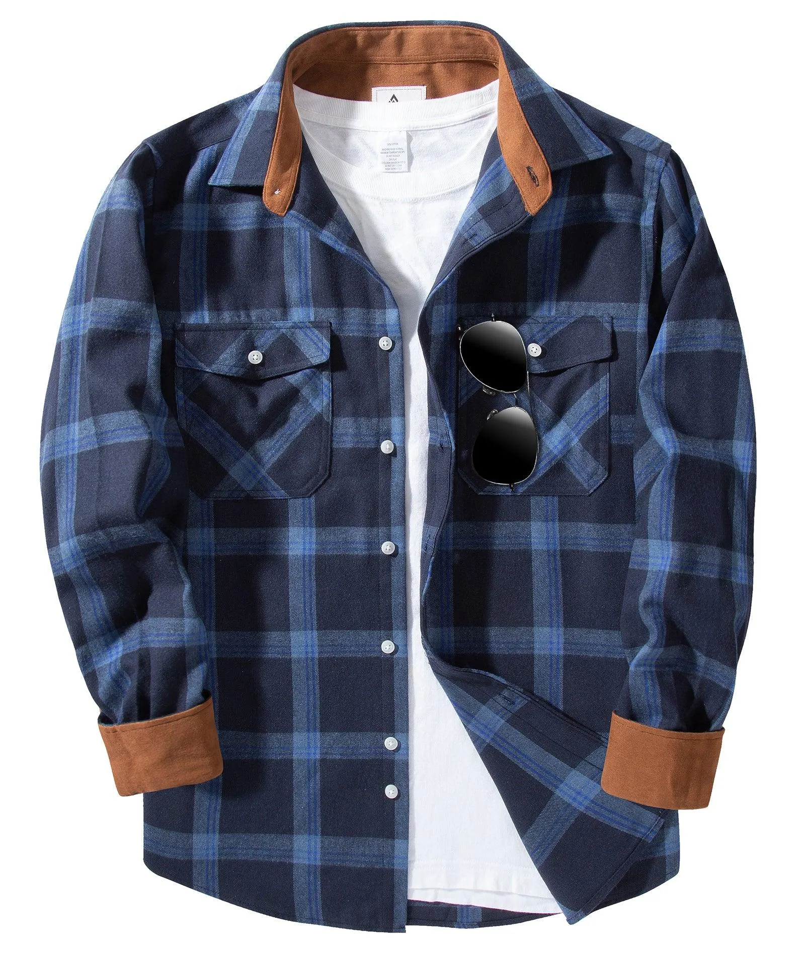 Men's Casual Double Pocket Plaid Shirt-ZPK006241