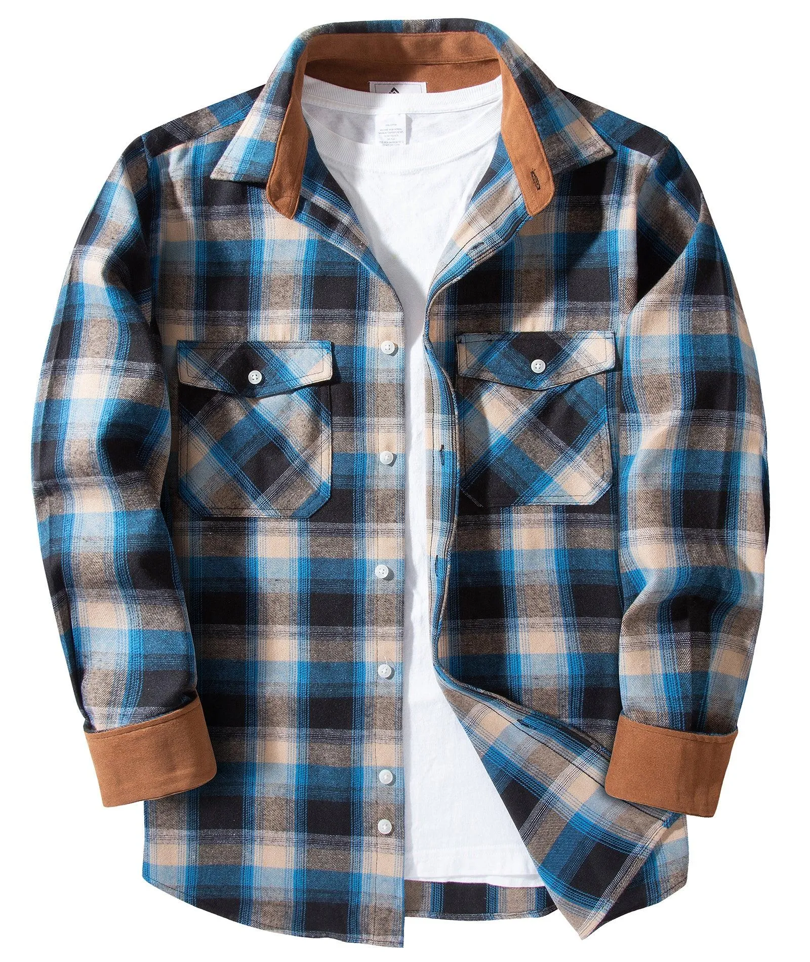 Men's Casual Double Pocket Plaid Shirt-ZPK006241