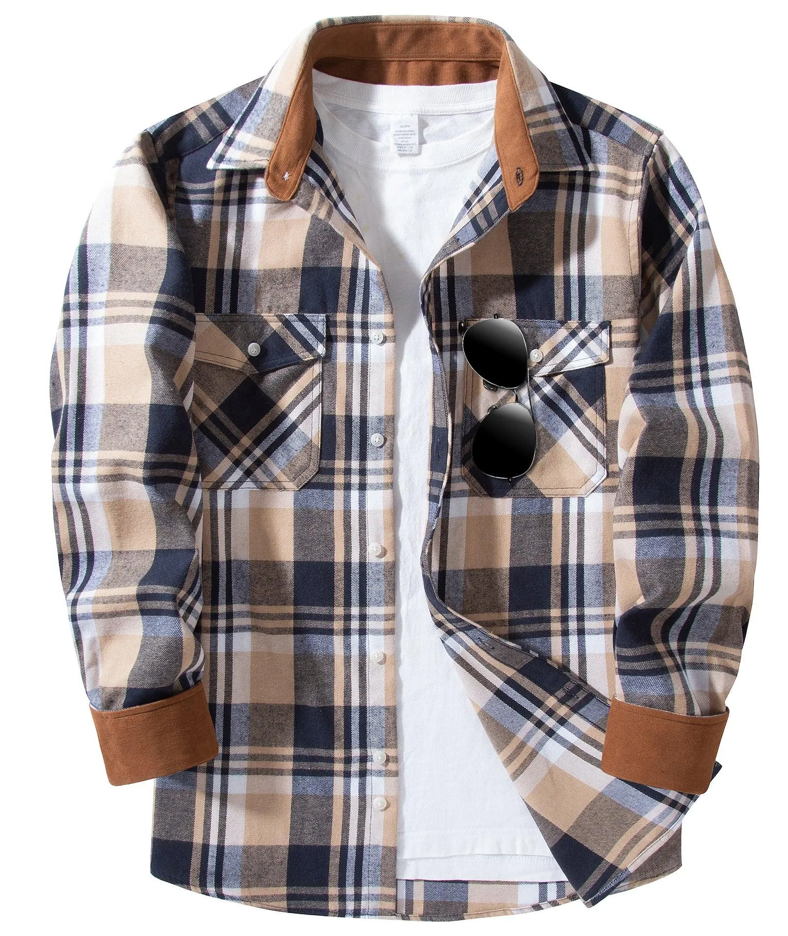 Men's Casual Double Pocket Plaid Shirt-ZPK006241