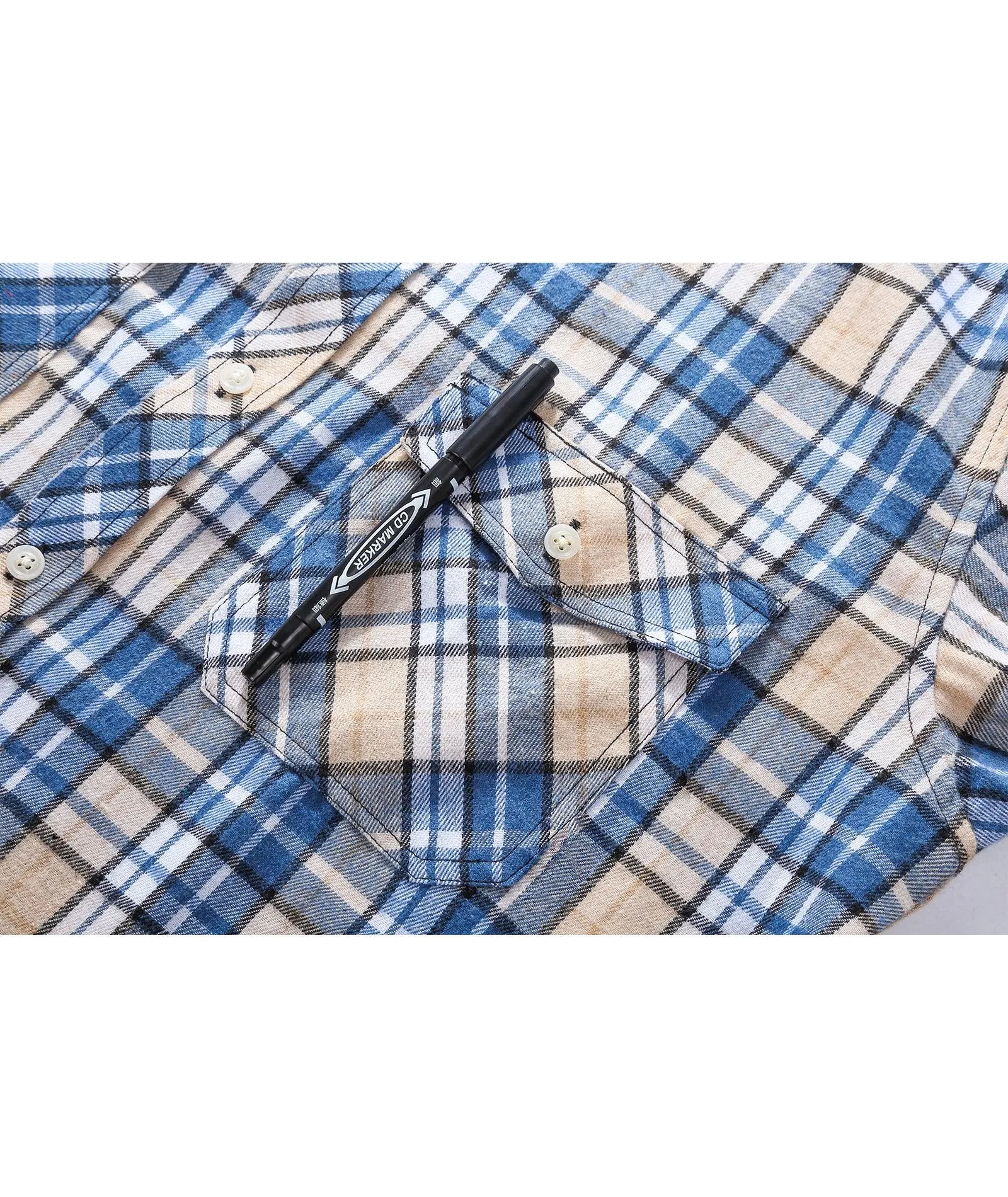 Men's Casual Double Pocket Plaid Shirt-ZPK006241