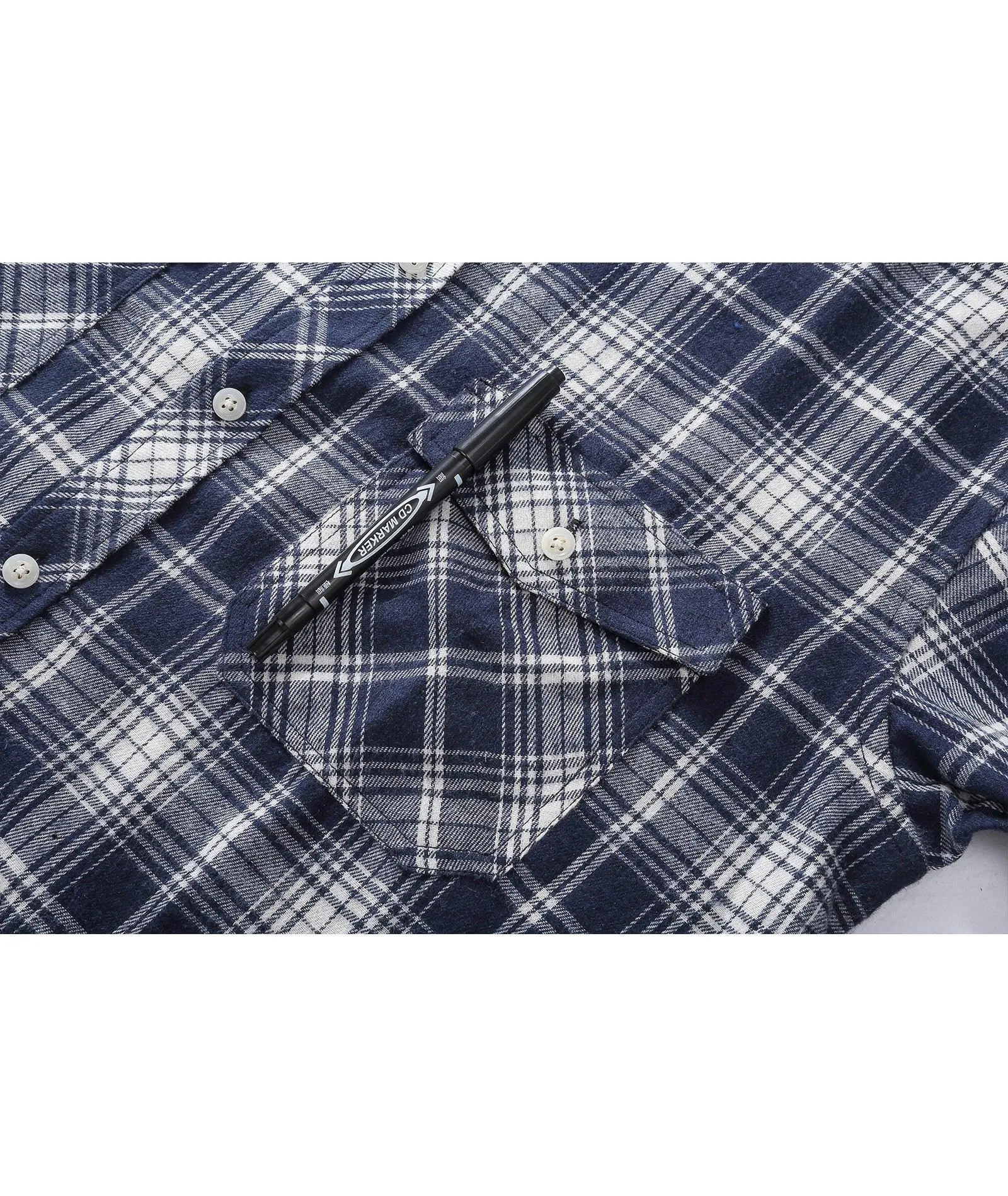 Men's Casual Double Pocket Plaid Shirt-ZPK006241