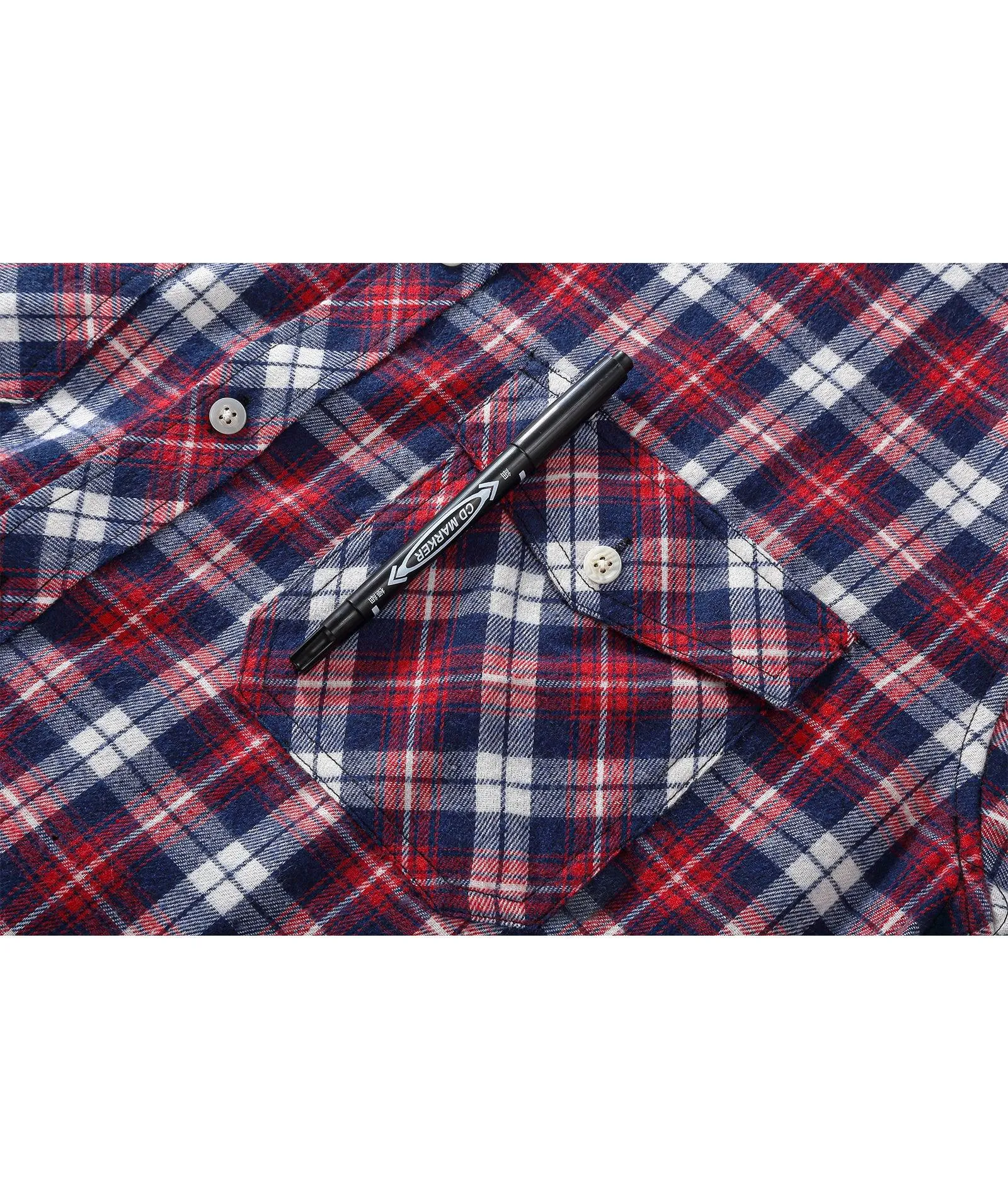 Men's Casual Double Pocket Plaid Shirt-ZPK006241