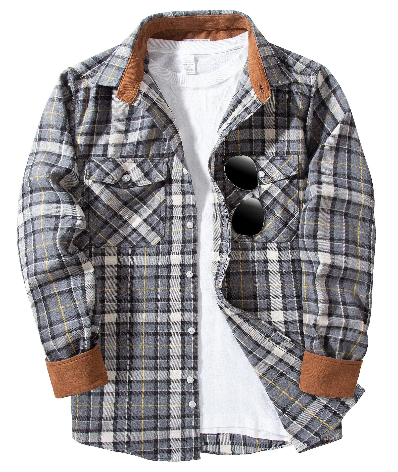 Men's Casual Double Pocket Plaid Shirt-ZPK006241