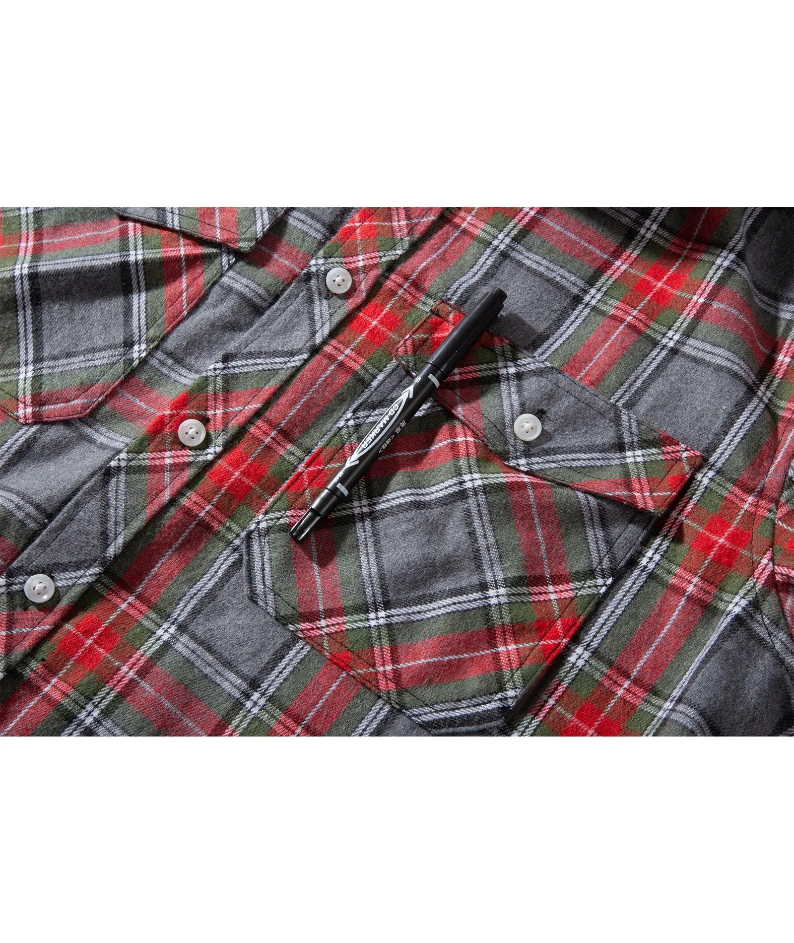 Men's Casual Double Pocket Plaid Shirt-ZPK006241